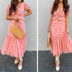 LoveShackFancy Floral Ruffle Midi Dress